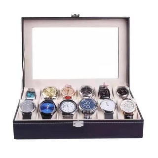 pBUN12 Grid Professional Leather Jewelry Watches Display Storage Watch Box Organizer Case (Black) (2)