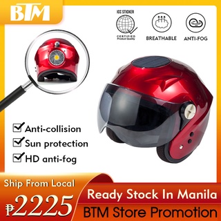 【BTM&COD】Motorcycle Helmet Half Face Helmet ICC Solar Smart Air-conditioned Motorcycle Bluetooth