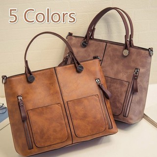 Luxury Women Handbags Retro PU Oil Leather Double Pockets Large Capacity Shoulder Bags Casual Tote Messenger Bag