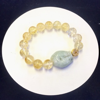 Jade Double Fish / Koi with Natural Raw Citrine Bracelet