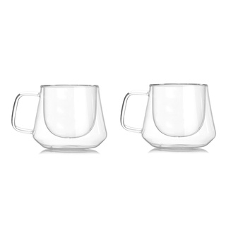 2Pcs Double Glass 200Ml Heat Resistant Coffee Cup Creative Diamond Cup Water Cup with Handle Cup