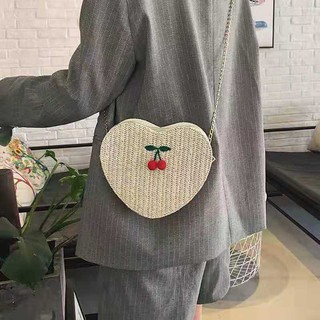 Vana shop Embroidered Rattan Circle Heart Korean Cute Sling Bag