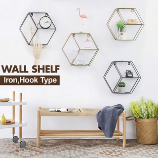 Metal Nordic Hexagon 3 Partitions Wall Shelf Hanging Mounted (1)