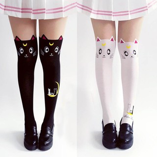 socksAnime Sailor Moon Cosplay Knee Socks White Black Cute Luna Cat Stockings Sailor Moon Leggings C