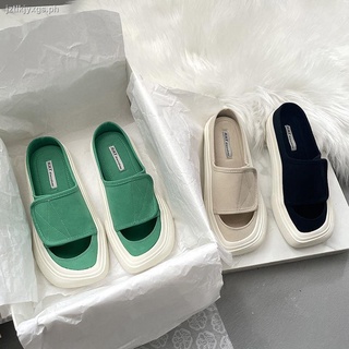 □❀High-quality flat canvas shoes women s summer sandals Korean version of square head one pedal lazy Baotou half drag outer shoes (1)