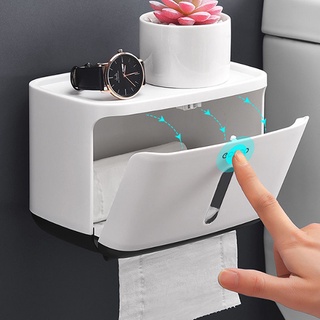 ECOCO Bathroom Tissue Holder Wall Mounted Adhesive Waterproof Tissue Box Shelf Box Roll Storage Box