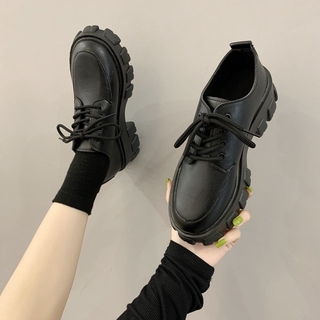 Small Leather Shoes Female British 2020 Korean Loose Shoes Black (4)