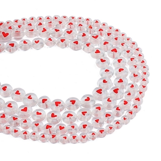 6 8 10mm Natural Stone Red Heart White Lampwork Glass Beads for Jewelry Making Flat Round Loose Spacer Beads DIY Bracelet Charms