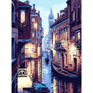 Vanker-Home Decor Canvas Paint By Numbers Kit Oil Painting DIY Venice Night