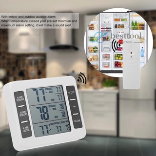 besttool Wireless Digital Refrigerator Audible Alarm Indoor Outdoor with Sensor Freezer Min/Max Temperature Record