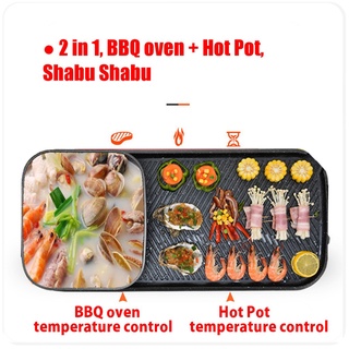 2 In 1 220V Electric Grill Hot Pot Barbecue Multifunction Buffet Hot Pot BBQ Griddle for Family Frie