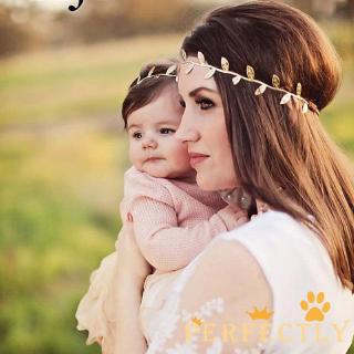 ✨QDA-1set Mommy and Me Gold Silver Leaf Headband Set For Hair accessories Peace Olive branch Baby
