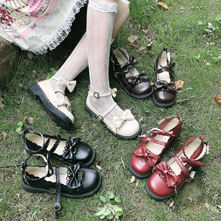 Women's Japanese Thick Lolita Shoes Lovely Round Love Lace Doll Shoes