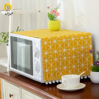 WiJx❤❤❤Summer Korean Yellow Plaid Microwave Oven Dust Cover Hood Cotton Microwave Cover for Home @PH