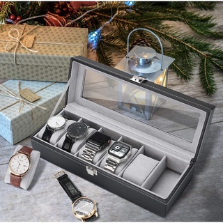 Watch Box 6 Grid Leather Display Jewelry Case Organizer (4)