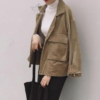 Fashion Women Corduroy Pocket Casual Vintage Oversize Loose Jacket (4)