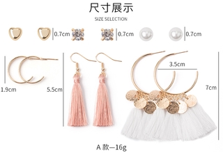 6 Pair/set Hikaw Set Fashion Pearl Earrings for Women Bohemian Circle Tassel Long Stud Earrings Beach Jewelry Set (3)