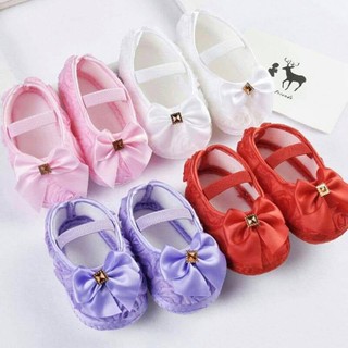 Baby Shoes Soft Fabric Birthday Baptismal OOTD Footwear For Girls Bow Knot Design Pink White Red New