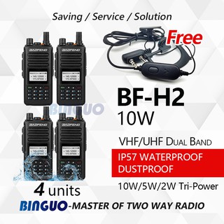 Baofeng BF-H2 Walkie Talkie Set of 4 IP57 Waterproof 10W Dual Band Two Way Radio USB Long Range COD