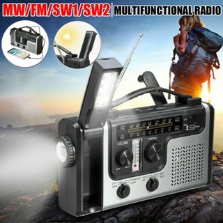 Emergency Portable AM FM SW1 SW2 Radio Hand Crank Self Powered Solar Radios with Flashlight and Reading Light Multi-purpose