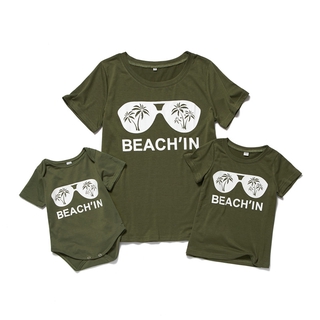 Family Matching T-Shirt Mommy and Daughter Tops Boy Girl Tops Baby Romper Beach Kids T-shirt Cotton