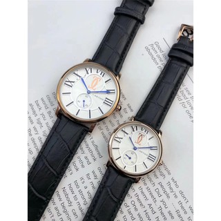 Couple watch personality two-pin half design quartz set watch Leather strap watch (1)