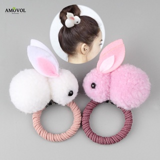 AMOVOL Fashion Cute animal Plush rabbit hair ring Female rope Rubber band elastic hair band Korean headwear children hair Accessories (1)