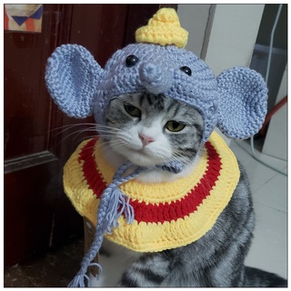 Pet HatsDumbo Pet Crossdressing Hat Scarf Hand-Woven Cat Hat Cute Scarf Headdress Set Dog Clothing