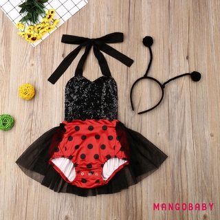 MG-Toddler Kid Baby Girl Ladybug Romper Tutu Dress Headband Sunsuit Outfits Clothes