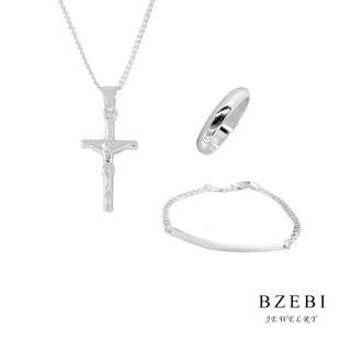 BZEBI 925 Silver 3in1 Set with Box Cross Necklace Ring Bracelet for Women Girl Jewelry Lady Birthday 296s