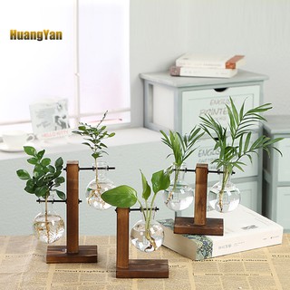 【Bubble wrap】Wooden Frame Glass Vase Planter Desktop Hydroponics Plant Bonsai Flower Pot