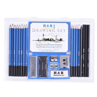 COD 26pcs Professional Drawing Sketch Pencil Kit Set Including Sketch Pencils Graphite & Charcoal Pencils Sticks Erasers Sharpeners