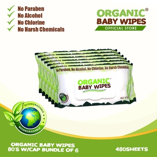 Organic Baby Wipes 80's Pack of 6 with Cap