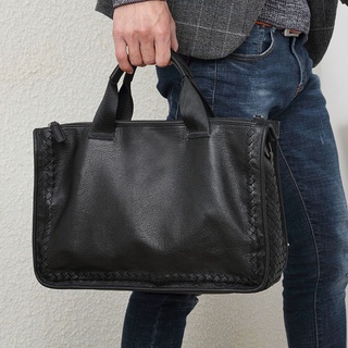 Horizontal|Genuine Leather Men's Handbags Woven Cross Leather Business Bag Leisure