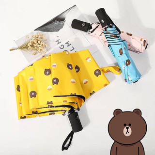 LINE Automatic Umbrella Cute Korean Umbrella Friends Brown Bear Cupcakes UV Rain Protection Travel