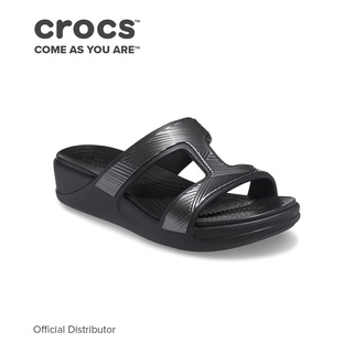 Crocs Ladies’ Monterey Metallic Slip-On Wedge Sandals in Black