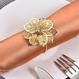 12Pcs Alloy Flower Design Napkin Rings for Wedding Receptions Gifts Holiday Banquet Dinner Christmas Table Decoration