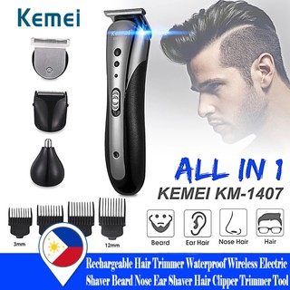 KM-1407 All in1 Rechargeable Hair Trimmer Waterproof Wireless Electric Shaver Beard Nose Ear Shaver