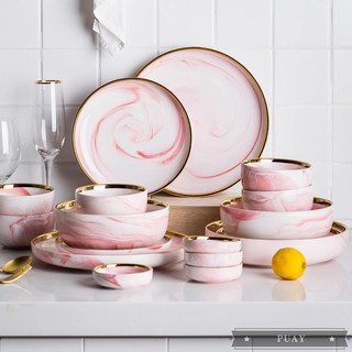 Pink Phnom Penh Marble Tableware Gift Set Honey Series Ceramic Dishes Rice Bowl Plate Bowl ~~~~~