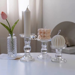 Clear Glass Candle Holder,Elegant Pillar Taper & Tealight Candlesticks for Dinner Table Wedding