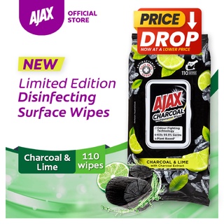 Ajax Antibacterial Multipurpose Wipes Charcoal 110 Wipes