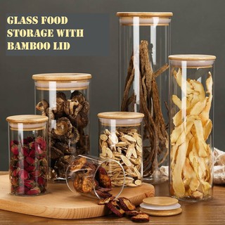 Glass Storage Jars With Sealed Bamboo Lids Clear Glass Bulk Food Storage Canister Stash Jars