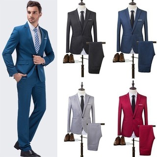 Bussiness Men's Suits Casual Formal Tuxedos Blazer 2 Pieces Slim Suit (5)