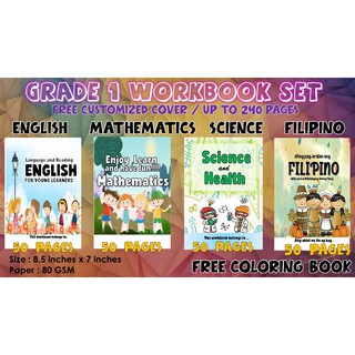 GRADE 1 WORKBOOK SET / ENGLISH / MATH / SCIENCE / FILIPINO / FREE COLORING BOOK AND PENCIL