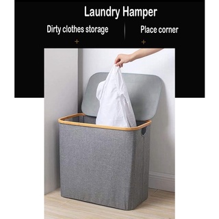 Large Collapsible Clothes Laundry Basket Hamper Storage Basket Waterproof Bamboo Wood Nordic