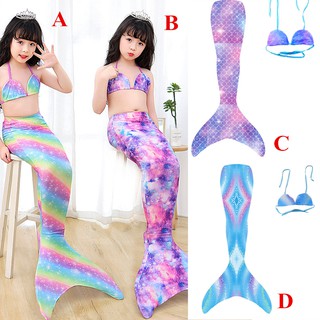 【chilllx】2Pcs/set Girl Kid Swimsuit Halter Bra + Mermaid Tail Colorful Split Swimwear for 3-12Y (1)