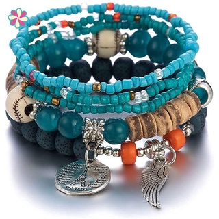 Charm Beads Wrap Bracelets Bangles for Women Boho Flower Leaf Tassel Bracelet Multilayer Bracelet YIDEA