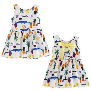 Summer Baby Girls Bowknot Printing Floral Dress