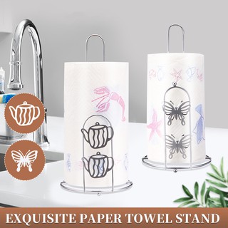 Stainless Iron Kitchen Table Roll Paper Towel Holder Stand Rack Storage Shelf