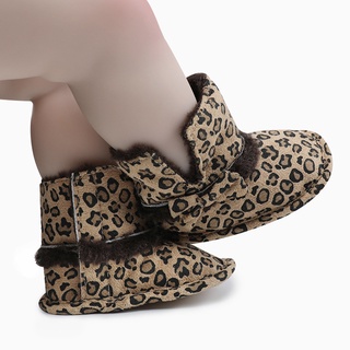 Winter Baby Girls Leopard Print Soft Sole Toddler Boots Indoor Bowknot Shoes